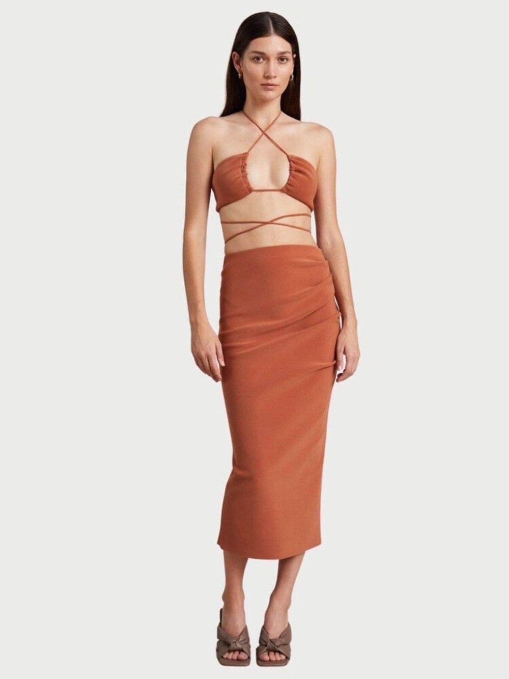 REVOLVE Bec + Bridge Alba Crop Top & Midi Skirt Set Terracotta Orange Size 4